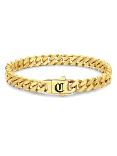 Bandmax Mens Hip Hop Cuban Link Bracelets 5/7/9/12MM Stainless Steel Miami Curb Chain Bracelet Silver/Gold Plated/Black Wristlet Chains for Men 7"-9" - color: 18 7MM Gold-Custom