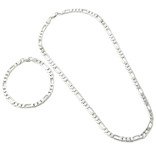 925 Sterling Silver 4mm 3+1 Link Chain Necklace and Bracelet Set for Women – 18-26 Inch Necklace + 7-9 Inch Bracelet, Fashion 2-Piece Jewelry Set Link Chain for Men Women 22in - size: 22 in