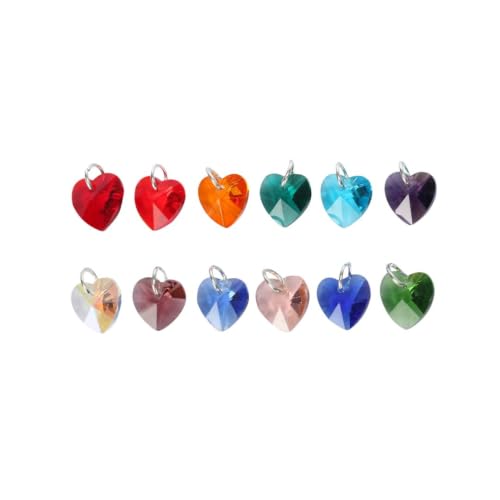3 Sets Dangle Birthstone Charm Drops 10mm Valentine Love Heart Crystal Beads Silver Plated Open Jump Rings (36pcs) - size: Heart charm with jump rings (3 Sets/36pcs)