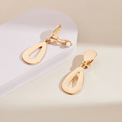 MUYAN Gold Clip On Drop Earrings for Women Non Piercing Dangle Earrings Fashion Jewelry - color: A Clip Gold