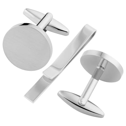 GWD Cufflinks and Tie Clip Set Personalized Cuff Links Business Wedding - style: Silver Cufflinks+Tie clip