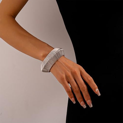 Chunky Cuff Bracelets for Women Wide Gold/Silver Cuffs Bangle Hollow Out Adjustable Bracelets Punk Vintage Jewelry - style: U-Silver A