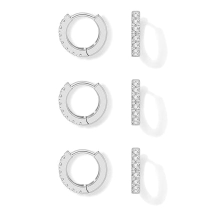 micuco 3 Pairs Small Hoop Earrings Tiny Cartilage Earrings for Women Men | Cubic Zirconia Earrings Huggie Hoop Ear Piercing Earrings for 8mm 10mm 12mm - color: 2# 14K White Gold Plated 8mm*3