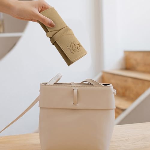 Microfiber Travel Jewelry Storage Roll Jewelry Storage Bag Jewelry Roll Suitable for daily and travel use, large capacity, light and easy to carry (Khaki)