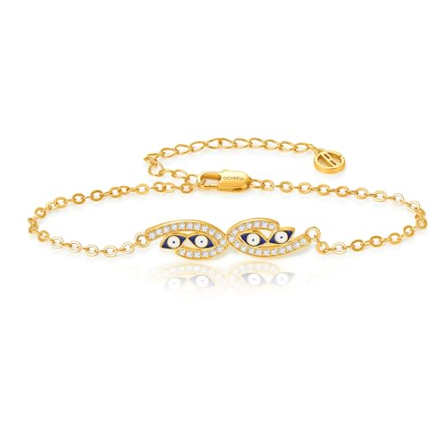 Cicy Bell Evil Eye Bracelets 18k Gold Plated Adjustable | Turquoise，Zirconia Link, Trendy Jewelry Gift for Women, 15.9" with 1.9'' Extender - color: F-Gold