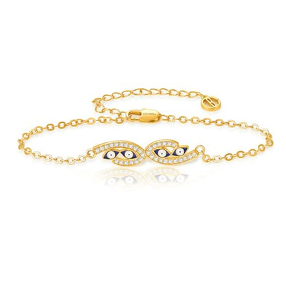 Cicy Bell Evil Eye Bracelets 18k Gold Plated Adjustable | Turquoise，Zirconia Link, Trendy Jewelry Gift for Women, 15.9" with 1.9'' Extender - color: F-Gold