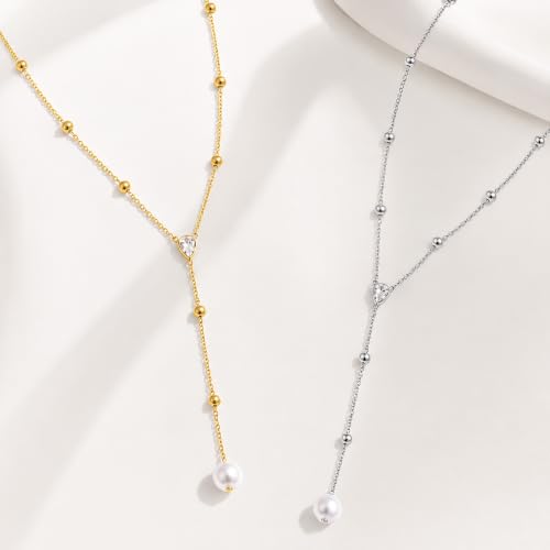 Mchic Gold Necklace for Women Dainty Long Lariat Necklace 18K Gold/Silver Plated Y-Shaped Pendant Necklaces Minimalist Layered Drop Necklaces Trendy Jewelry Gift - color: Silver4