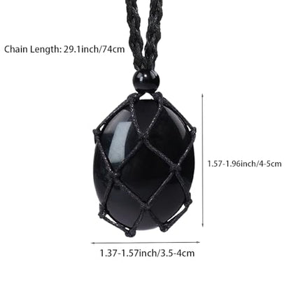 weryerker Natural Gemstone Pendant Necklace Healing Crystal Stone Pendant with Hand-Woven Rope Adjustable for Women Men - color: 1PC Black Obsidian