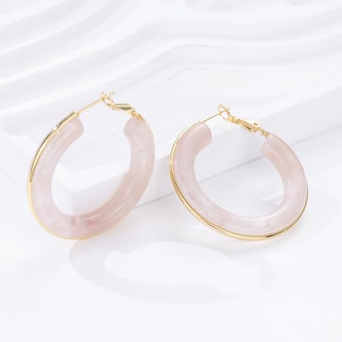 Chunky Gold Resin Hoop Earrings Leverback Statement Huggie Hoops Dangle Drop Dressy Earring Prom Festival Vacation Jewelry for Women - color: Pink, size: Hoop