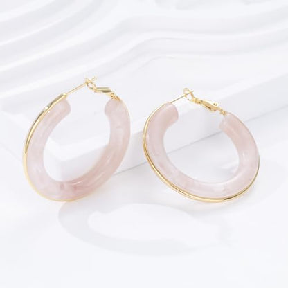 Chunky Gold Resin Hoop Earrings Leverback Statement Huggie Hoops Dangle Drop Dressy Earring Prom Festival Vacation Jewelry for Women - color: Pink, size: Hoop