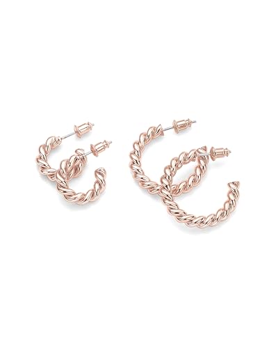 PAVOI 14K Gold Plated Twisted Rope Round Hoop Earrings - color: Rose Gold, size: 25 MM