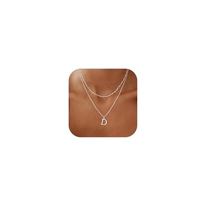 14K Gold Plated Initial Necklaces for Women Dainty Layered Letter Pendant Necklace Cute Choker Necklace Gift Trendy Stuff Personalized Jewelry Stack for Women Her - color: Silver, style: D