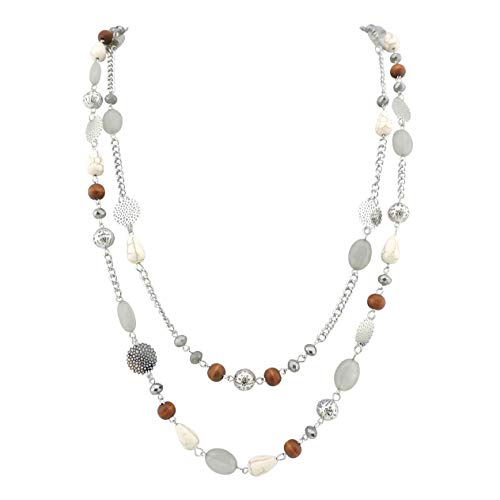 Bocar Long Necklaces for Women Trendy, Boho Layered Crystal Beaded Collar Necklaces for Women, Fashion Statement Necklaces Jewelry - color: Grey