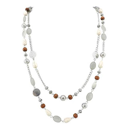 Bocar Long Necklaces for Women Trendy, Boho Layered Crystal Beaded Collar Necklaces for Women, Fashion Statement Necklaces Jewelry - color: Grey