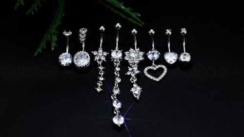 Oufksiyy Belly Button Ring Surgical Steel Dangle Stainless Steel Belly Rings 14G Belly Button Piercing Cute Navel Ring Belly Piercing Jewelry 14 Gauge Belly Piercing Jewelry
