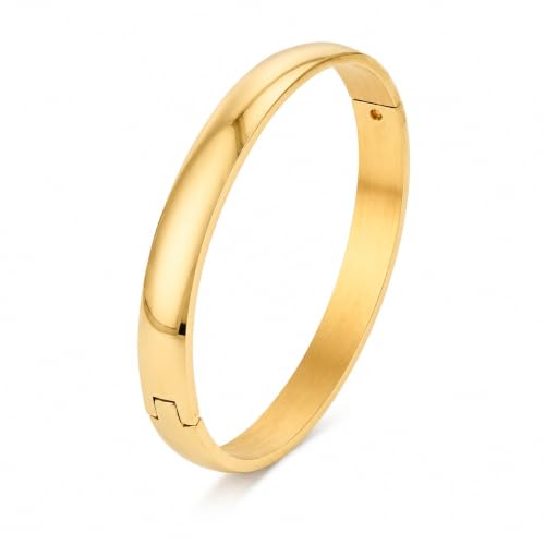 Stainless Steel Cuff Bracelet for Women, Polished Oval Open Bangle Bracelet, Minimalist Jewelry - color: Gold-8mm