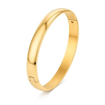 Stainless Steel Cuff Bracelet for Women, Polished Oval Open Bangle Bracelet, Minimalist Jewelry - color: Gold-8mm