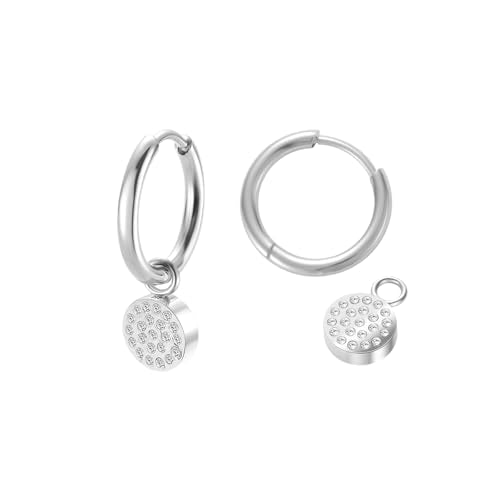 Women's Huggie Hoop Earrings with Small Cute Charm - style: Silver Full Moon CZ