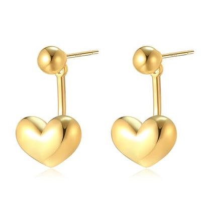 Simple Cute Small Heart Drop Dangle Earrings for Women | 925 Sterling Silver Post, 14K Gold or Silver Plated, Mini Ball Stud Ear Jacket Earrings, Hypoallergenic Heart Earrings - color: Gold