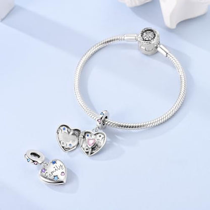 Hapour 925 Sterling Silver Charms for Bracelet Necklace Dangle Pendant Bead | Bear Charm, Elephant Zebra Cat Dream catcher Family Birthday European Jewelry Charm, For Women Mom - color: Family Heart