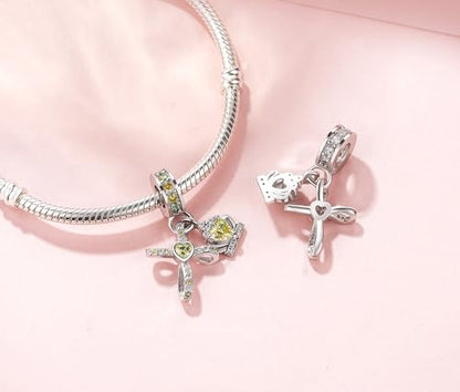 Silver Cross Birthstones Charm Fit for Pandora Charms Bracelet Crown Dangle Charms Beads Birthday Jewelry Gifts for Women - style: November