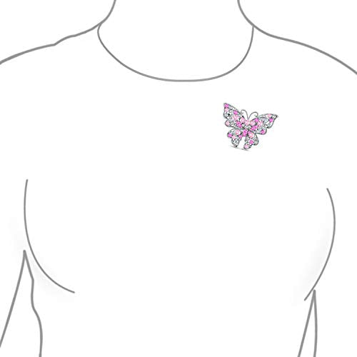 Bling Jewelry Large Statement Crystal Accent Yellow Orange Golden Aqua Blue Black Clear Garden Dragonfly Firefly Fluttering Filigree Butterfly Brooch Scarf Pin For Women And Teens Silver Gold Plated - color: Pink