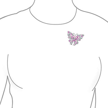 Bling Jewelry Large Statement Crystal Accent Yellow Orange Golden Aqua Blue Black Clear Garden Dragonfly Firefly Fluttering Filigree Butterfly Brooch Scarf Pin For Women And Teens Silver Gold Plated - color: Pink