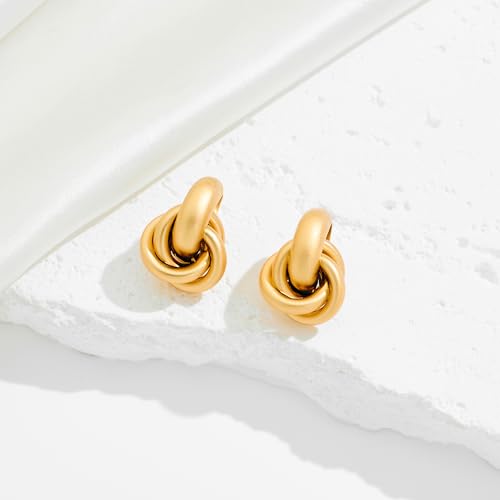 Gold Geometric Drop Dangle Earrings for Women Chunky Trendy Knot Stud Small Twisted Link Earring Jewelry Gift - color: A-Small Matte Gold