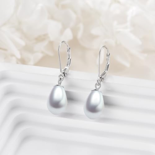 925 Sterling Silver Pearl Leverback Earrings Dangle Drop Jewelry Gifts for Women - style: Teardrop White Pearl