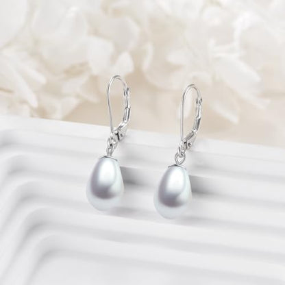 925 Sterling Silver Pearl Leverback Earrings Dangle Drop Jewelry Gifts for Women - style: Teardrop White Pearl