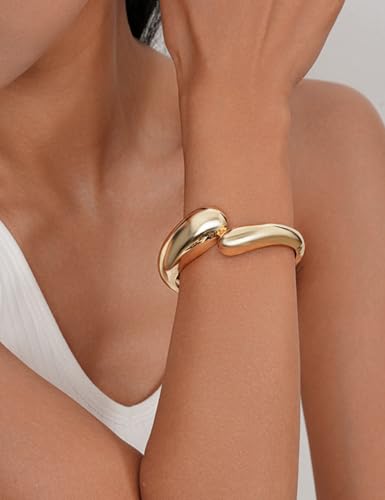 Chunky Gold Bangle Bracelets for Women, Dainty 14k Gold Plated Big Stackable Bangles Set, Trendy Statement Cuff Bracelet Stack Fashion Jewelry Gifts - style: 2 Silver & gold teardrop chunky bangles
