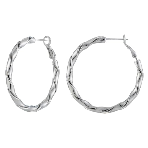 14k Gold Plated Hoop Earrings for Women, 925 Sterling Silver Posts Thick Twist Hypoallergenic Chunky Large Earrings 20mm 30mm 40mm 50mm - color: silver, size: 40mm