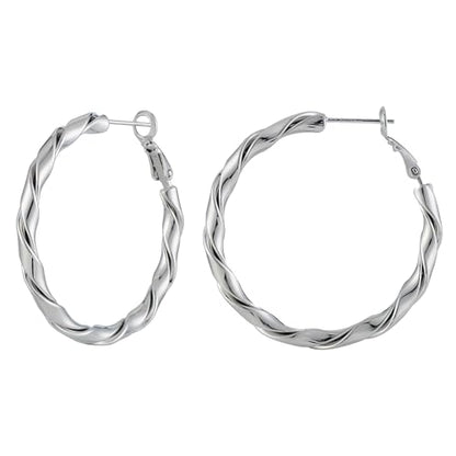 14k Gold Plated Hoop Earrings for Women, 925 Sterling Silver Posts Thick Twist Hypoallergenic Chunky Large Earrings 20mm 30mm 40mm 50mm - color: silver, size: 40mm
