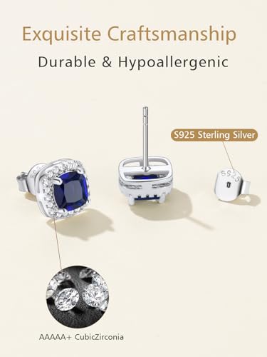 FindChic Birthstone Earrings for Women, Round/Heart/Square/Teardrop Earrings with 925 Sterling Silver Posts & Push Backs, Hypoallergenic Studs with Cubic Zirconia, 12 Months Jewelry with Gift Box - style: 12. December-Blue Topaz (Square)