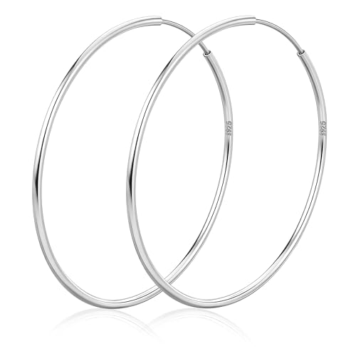 Senteria Thin Gold Hoop Earrings for Women 14K Gold Plated 30/40/50/60/70mm | Hypoallergenic 925 Sterling Silver Post Lightweight Endless Large Big Gold Hoop Earrings Lead-Free Nickel-Free Sensitive Ears - color: 50mm Silver