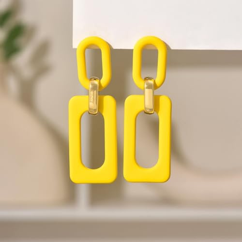 Geometric Square Earrings for Women Lightweight Colorful Color Block Acrylic Chunky Geometric Rectangle Oval Link Chain Statement Earring - style: Yellow Rectangle