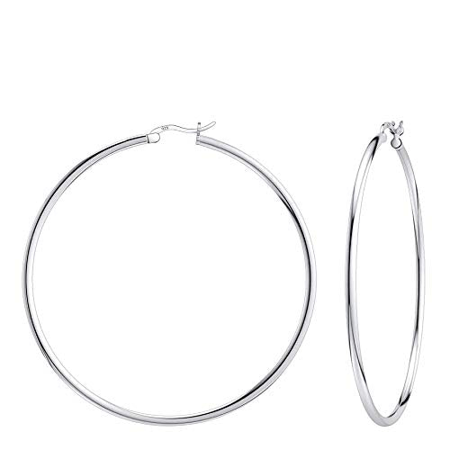 Savlano 925 Sterling silver Round Hoop Earrings for Women Comes in 30MM-65MM - size: 55 Millimeters