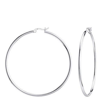 Savlano 925 Sterling silver Round Hoop Earrings for Women Comes in 30MM-65MM - size: 55 Millimeters