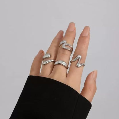 Roe Dolph Chunky Gold Rings for Women Stackable Statement Ring Set | Mixed sculptural shapes and polished surfaces create bold stacking combinations for parties dinners and everyday outfits - color: B3