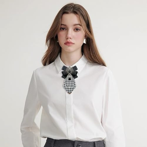 Men's Teardrop Rhinestone Bow Pre-Tied Brooch for Unisex Elegant Crystal Satin Fabric Houndstooth Ribbon Neck Tie Brooches Lapel Pins Wedding Prom Party Costume Bow Tie - color: Black