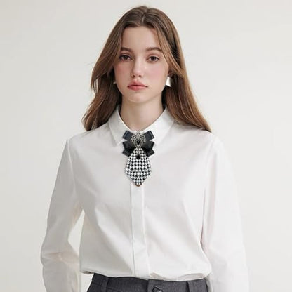 Men's Teardrop Rhinestone Bow Pre-Tied Brooch for Unisex Elegant Crystal Satin Fabric Houndstooth Ribbon Neck Tie Brooches Lapel Pins Wedding Prom Party Costume Bow Tie - color: Black