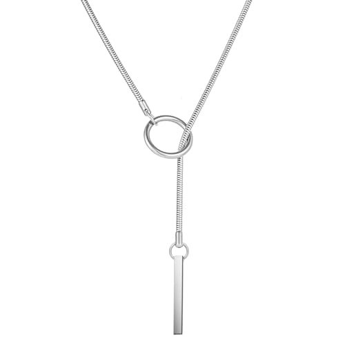 Slip Chain Necklaces for Women Stainless Steel Bar Pendant Choker Necklace Boho Handmade Long Lariat Necklace Silver Statement Punk Rock Collar Jewelry - style: Choker