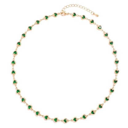 Colorful Necklace for Women,14K Gold Plated Chain With Crystal Necklace Womens Statement Cute Trendy Surfer Beach Choker Necklaces Gifts - color: Green Heart