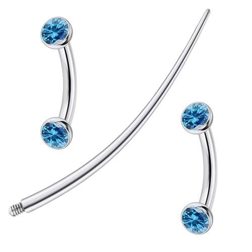 F136 Titanium 16g 6/8/10mm Eyebrow/Rook/Snug/Vertical-Labret/VCH/Snake-Eyes/Anti-Tragus/Christina/Daith/Belly-Button/Bridge/Hood/Surface Curved Barbell Piercing Jewelry for Women Men - color: Ocean Blue, size: 6 mm (1/4 in)
