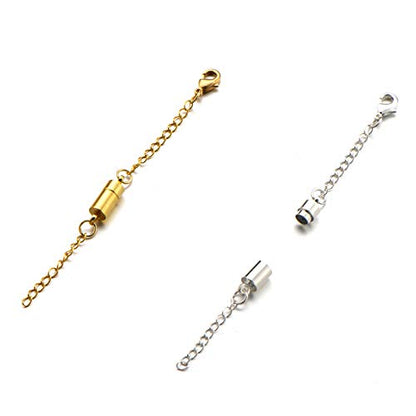 Zpsolution Magnetic Necklace Clasps with Extender Chains Gold-Silver | Magnetic Necklace Extender, Lead Cadmium Free, Nickel Release Free, 3.8 inches Chain Extender - color: Chains Glod and Silver