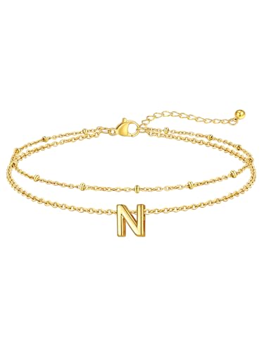 FaithHeart Initial Ankle Bracelets for Women, Waterproof 14k Gold Plated Initial Anklets Non Tarnish Stainless Steel Cute Layered Anklet Summer Beach Jewelry - color: Gold, size: Initial N