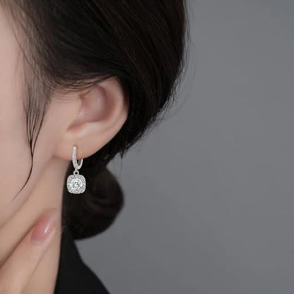 High-Carbon Diamond Hoop Earrings for Women Sterling Silver Cuff Earrings Drop Huggie Stud Halo Earrings with 18K - color: White2