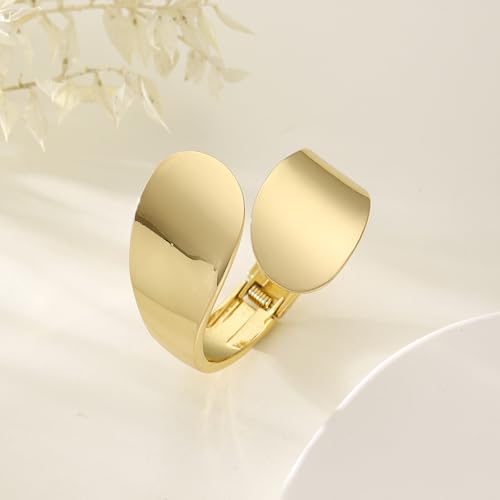 Bangle Bracelets for Women | 14K Gold Plated Trendy Wide Bracelets | Hinged Arm Cuff Bangles Chunky Bracelet for Women - color: Style P-Gold Plated Bangles
