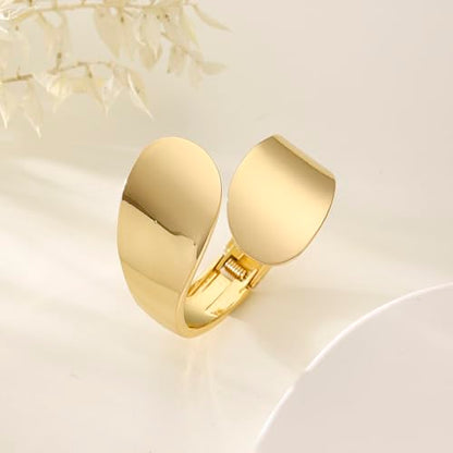 Bangle Bracelets for Women | 14K Gold Plated Trendy Wide Bracelets | Hinged Arm Cuff Bangles Chunky Bracelet for Women - color: Style P-Gold Plated Bangles