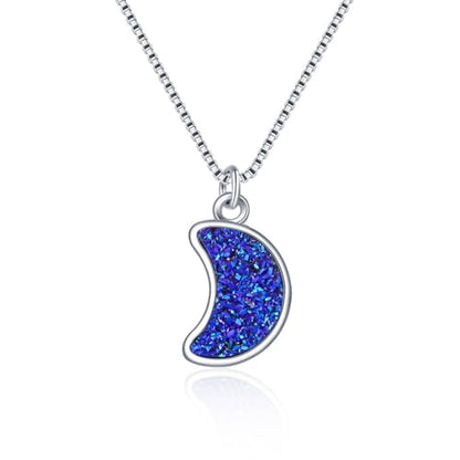 Adabele Natural Druzy Necklace Small Tiny Moon Gemstone Pendant 18 inch Sparkly Agate Stone Crystal Women Jewelry Tarnish Resistant Stainless Steel/Gold Plated Chain - color: Purple blue druzy - stainless steel